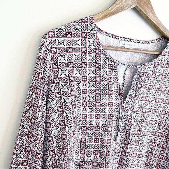 Liz Claiborne geometric print blouse red white black Large EUC - Picture 4 of 13